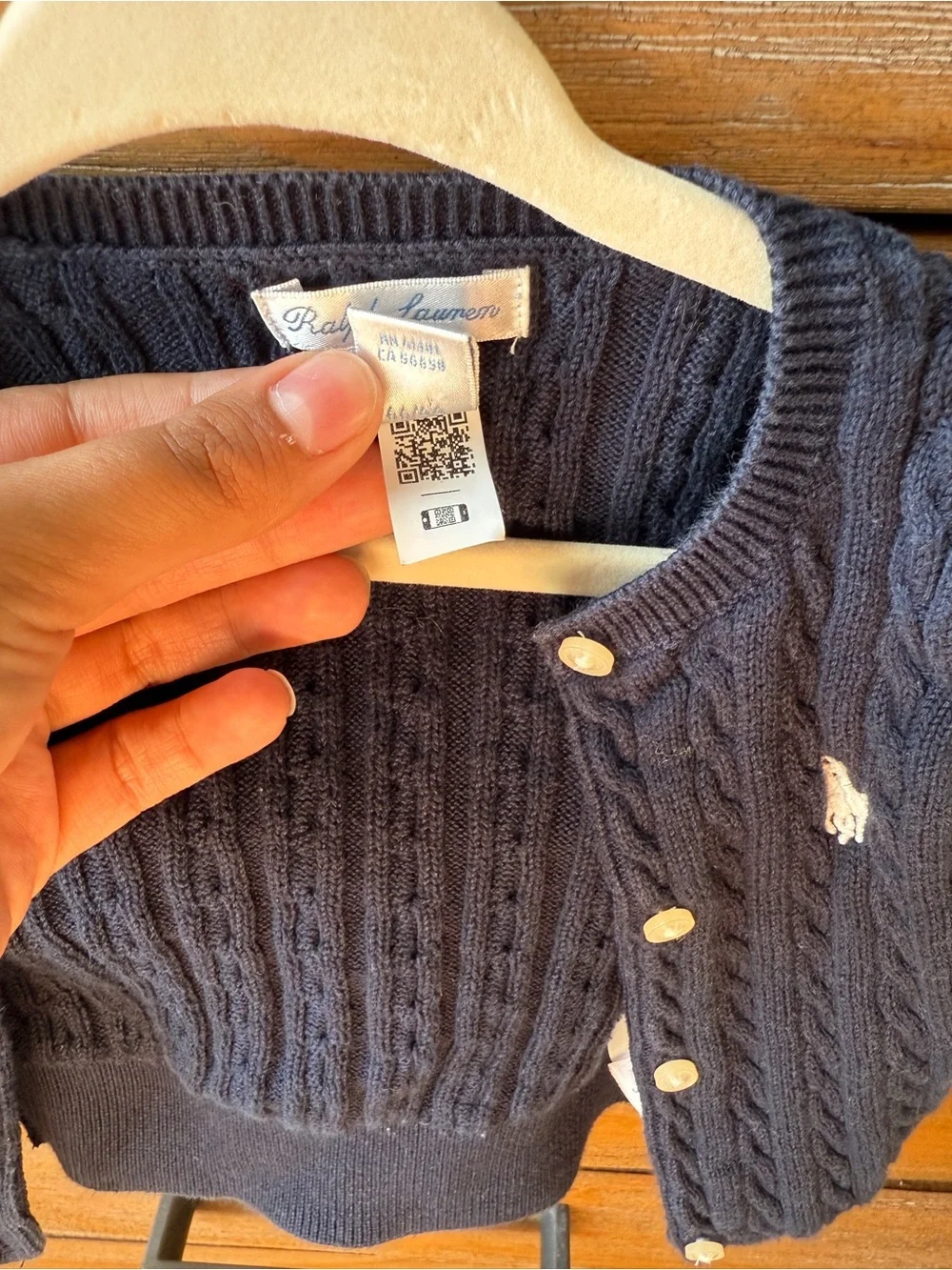 Ralph Lauren Navy Cable Knit Baby Cardigan Navy